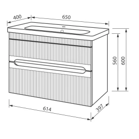 Фото 2 Тумба підвісна Aria антрацит матова ТПБ-2Д 65 з умивальником Fenova Фото 2 Тумба підвісна Aria антрацит матова ТПБ-2Д 65 з умивальником Fenova