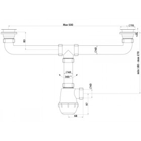 Фото 1 Сифон двойной мойки АНИ-ГРОТ А3000 (нерж)