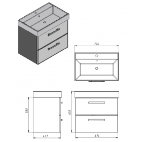 Фото 1 Тумба подвесная Ювента Manhattan Mnh-70 черный с умывальником Stance-70