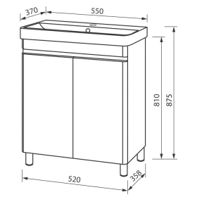 Фото 2 Тумба підлогова VIVACE біла глянець ТН-1 55 з умивальником VIVACE 