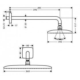 Фото 1 Верхний душ Hansgrohe Raindence E 360 Air 1jet с кронштейном 390мм (27376000)
