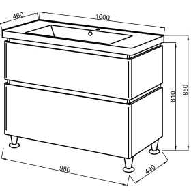 Фото 2 Тумба підлогова Ліон ТНБ-2 Д 100 з умивальником Bolero