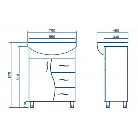 Фото 1 Тумба с умывальником АРИАЛ Волна Изео 70 Т-10
