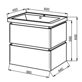 Фото 2 Тумба підвісна ЮВВІС Ліон 60 ТПБ-2 Д з умивальником Como 60