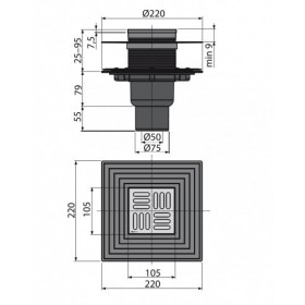 Фото 1 Сливной трап Alcaplast APV4344 105х105/50/75 мм