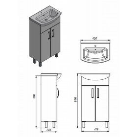 Фото 2 Тумба Ювента Trento Trn-45 черный с умывальником Лидер-45