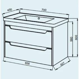 Фото 2 Тумба підвісна Valencia 70 GREY ТП-2 Д сіра з умивальником Комо 70