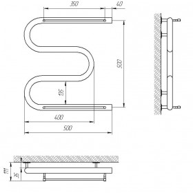 Фото 1 Полотенцесушитель Laris Змейка 30 РС3 
с 2-мя полками 1/2, 500х500