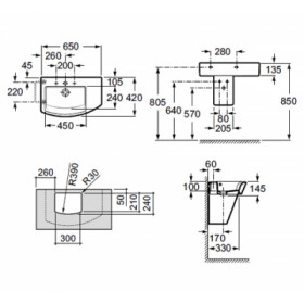 Фото 2 Умывальник Roca Hall 65 с крылом (327620000)