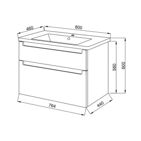 Фото 2 Тумба підвісна Ельба 80 ТПБ-2 Д  з умивальником Bolero 80