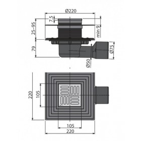 Фото 1 Сливной трап Alcaplast APV3344 105х105/50/75 мм