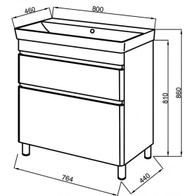 Фото 1 Тумба з раковиною ЮВВІС VIVACE 80 ТНБ-2 Д Антрацит МАТ