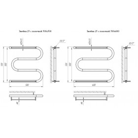 Фото 1 Полотенцесушитель Mario Змейка 30 500х500 с полочкой
