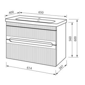 Фото 2 Тумба підвісна Aria МОККО матова ТПБ-2Д 65 з умивальником Fenova