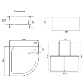 Фото 4 Душовий піддон Lidz KAPIELKA ST 80*80*26 середній, напівкруглий з панеллю (LKAST808026)