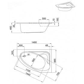 Фото 2 241-05080 Ванна Aquaform HELOS COMFORT 148х98,5 правая