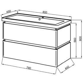 Фото 2 Тумба підвісна Ліон 80 ТПБ-2 Д з умивальником Комо 80