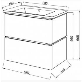 Фото 1 Тумба подвесная Лион 60 ТПБ-2 Д под раковину Комо 60 (без раков.)