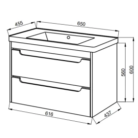 Фото 2 Тумба підвісна Валенсія grey 65 ТП-2 Д з умивальником  Trio 65 сіра