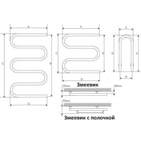 Фото 2 Полотенцесушитель Laris Змейка 25 РС3 Электро 500х500 мм с полками