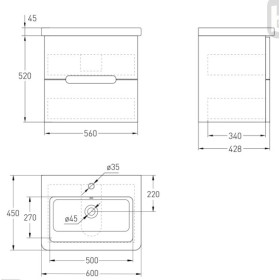 Фото 2 Тумба підвісна SOLO 60см blanco з умивальником
