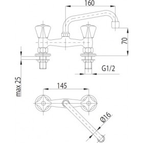 Фото 2 301-350-00 STANDARD Смеситель двухвентильный для умывальника на два отверстия, L=160 мм (рукоятка С)