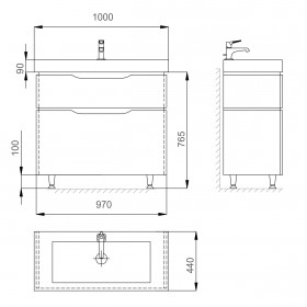 Фото 2 Тумба Sanwerk ALESSA 100 с умывальником Принц, 2F (MV0000587)